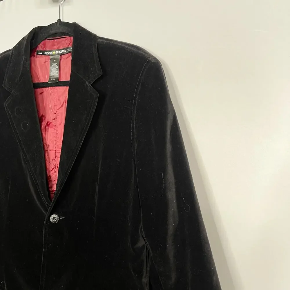 DKNY Mens Medium M Black Velvet Blazer Sport Coat Cotton Two Button Notch Collar